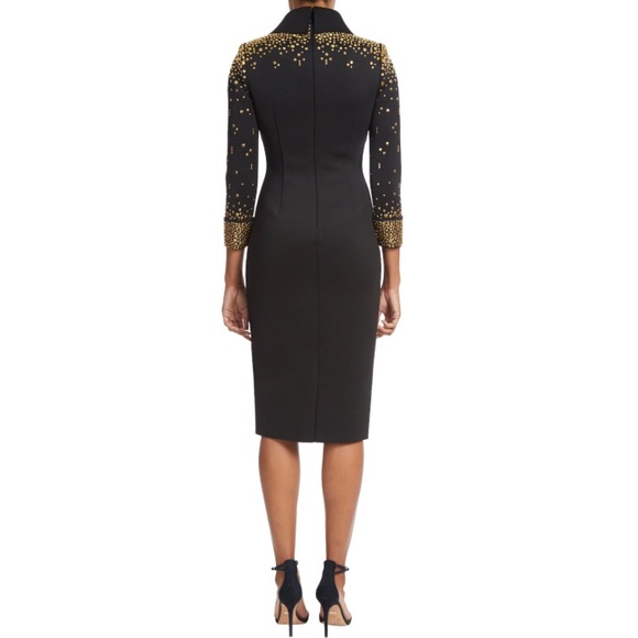 Badgley Mischka Gold Studded Black Scuba Dress with Collar - Picture 3 of 3